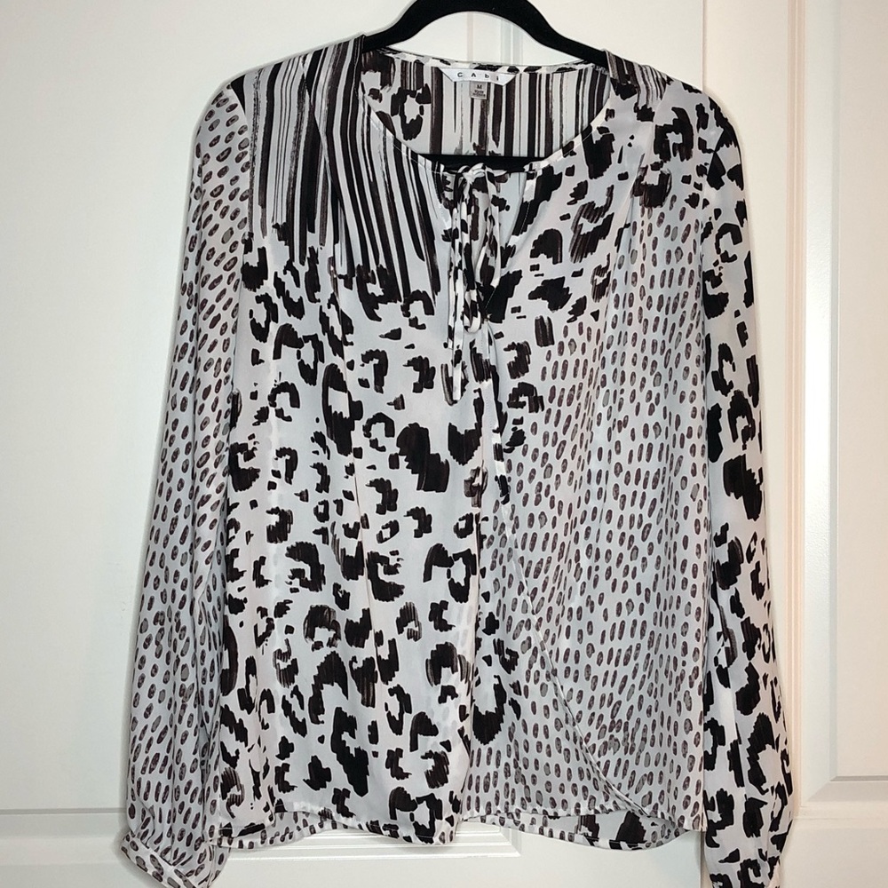 CAbi animal print sheer lightweight blouse Medium